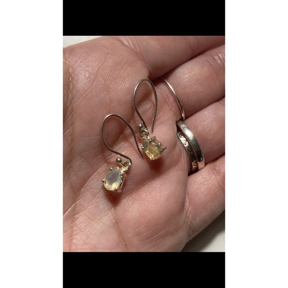 Sterling Silver 925 and Ethopian Fire Opal Teardrop Drop Hook Earrings Opal Gems - Picture 4 of 10